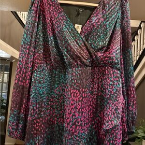 NWT Express women’s dress XL green, black, burgundy, with sparkly thread